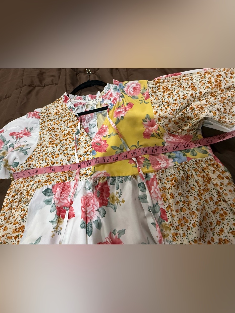 Umgee Yellow, White & Pink Floral Patchwork Midi Dress - Picture 6 of 7